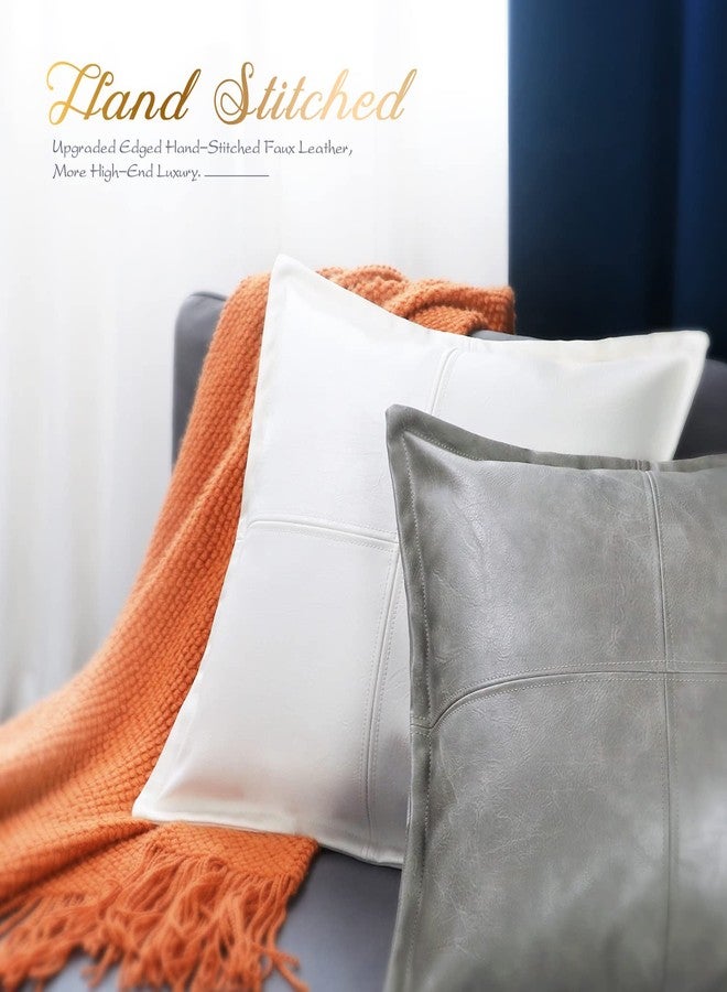 BRAWARM White Leather Throw Pillow 18 X 18 Inches, Faux Leather Pillow Cover with Piping, Hand Stitched Decorative Throw Pillow Covers for Couch Sofa Bed Living Room Garden - Image 4